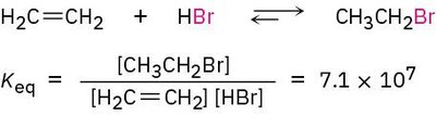 Equilibrium constant example for alkene addition