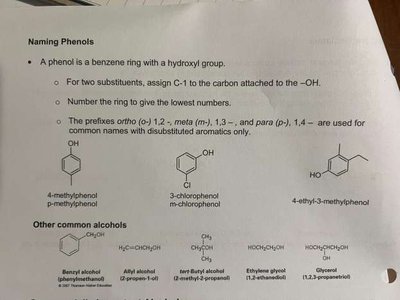 Naming phenols and common alcohols