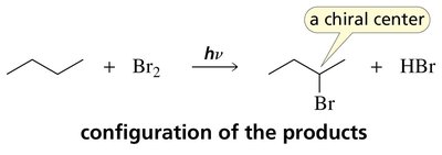Configuration of products in radical bromination