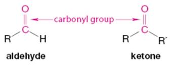 Structure of aldehyde and ketone showing the carbonyl group