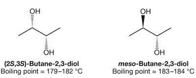Boiling points of (2S,3S)-Butane-2,3-diol and meso-Butane-2,3-diol