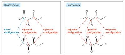 Diastereomers vs. enantiomers in molecules with multiple stereocenters