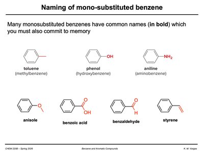 Common names of mono-substituted benzenes
