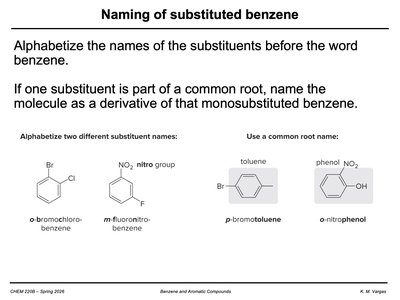 Alphabetizing and common root naming in benzene derivatives
