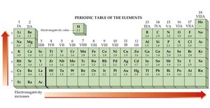 Periodic table showing electronegativity trends