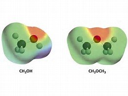 Electrostatic potential maps for CH3OH and CH3OCH3