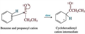 Benzene and propanoyl cation mechanism