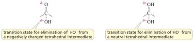 Transition state for elimination of hydroxide ion