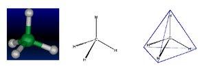 3D models of methane showing tetrahedral geometry