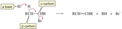 E2 mechanism: alpha and beta carbons