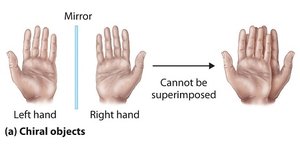 Chiral objects: left and right hands cannot be superimposed