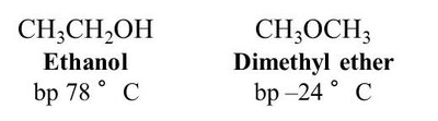 Boiling points of ethanol and dimethyl ether