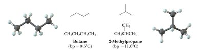 Ball-and-stick and line-angle models of butane and 2-methylpropane