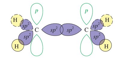 sp2 hybridization and p orbital overlap in ethylene