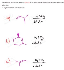 alkenes with acid-catalyzed hydration