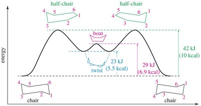 Chair, half-chair, boat, twist-boat conformations