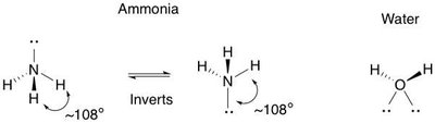 Geometry and inversion in ammonia and water