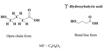 Gamma-hydroxybutyric acid: open chain and bond line forms