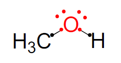 Lewis structure of methanol showing octet electrons on oxygen