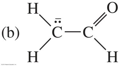 Resonance forms for a compound with negative charge on carbon and oxygen