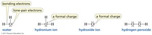 Lewis structures for water, hydronium, hydroxide, and hydrogen peroxide