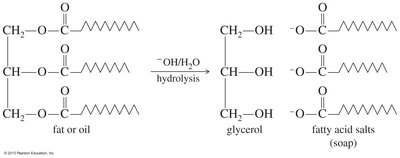 Saponification: hydrolysis of fats and oils