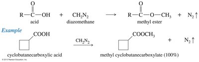 Esterification of carboxylic acids with diazomethane