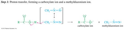 Mechanism of diazomethane esterification, step 1