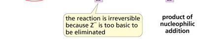 Irreversibility of nucleophilic addition with strong base