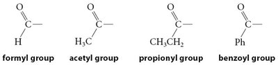 acyl groups: formyl, acetyl, propionyl, benzoyl