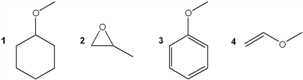 Four organic molecules, some with oxygen atoms