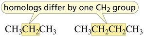 Homologs differ by one CH2 group