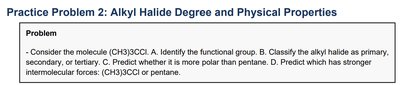 Alkyl halide degree and physical properties problem