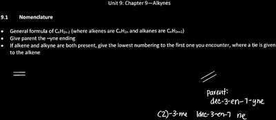 Nomenclature and structure examples for alkynes