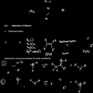 Addition of HBr to alkynes, showing product structure