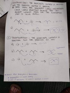 Handwritten notes showing precipitation and termination steps
