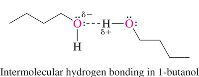 Intermolecular hydrogen bonding in 1-butanol