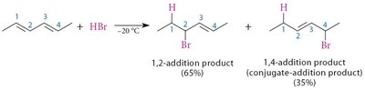 1,2- and 1,4-addition products of HBr to buta-1,3-diene