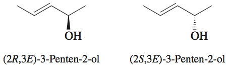 Stereoisomers of 3-penten-2-ol with R/S and E/Z notation