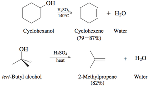 Dehydration of cyclohexanol and tert-butyl alcohol