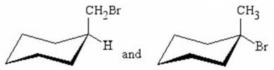 Two cyclohexane chair conformations with different substituents