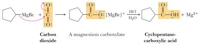 Preparation of cyclopentanecarboxylic acid via Grignard carbonation