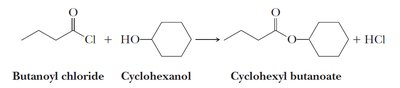 Alcoholysis of butanoyl chloride with cyclohexanol