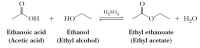 Fischer esterification: ethanoic acid and ethanol to ethyl ethanoate