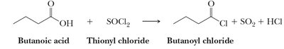 Conversion of butanoic acid to butanoyl chloride with SOCl2