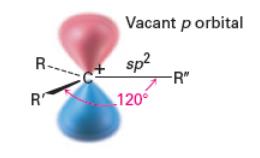 Carbocation structure with vacant p orbital