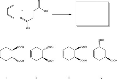 Diels–Alder reaction example with possible stereochemical products
