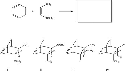 Diels–Alder reaction example with possible endo and exo products