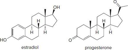 Structures of estradiol and progesterone