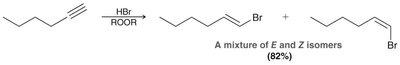 Anti-Markovnikov addition of HBr to alkyne with peroxides